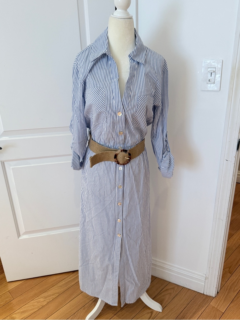 Zara Blue and White Vertical Stripe Shirt